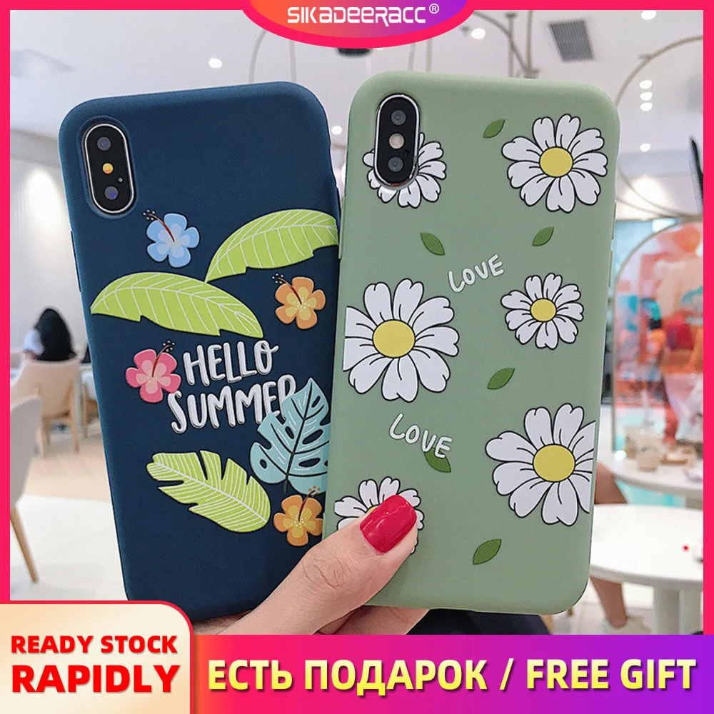 

Soft TPU Silicone Flower Phone Case For iPhone XR 7 8 6 6s Plus X XS Max Cute Cartoon Elf Leaves Pattern Matte Protective Cover
