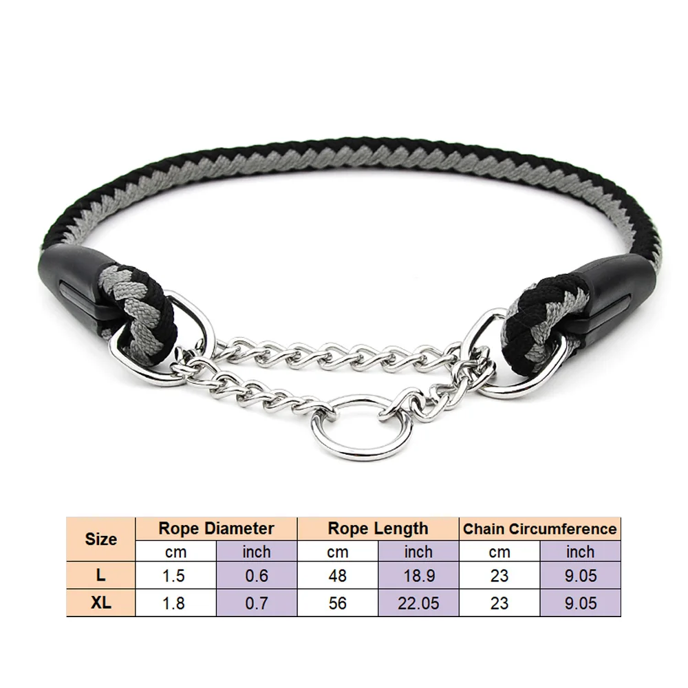 Martingal Dog Rope Collar Rope Slip Chains Pinch Choke Collar with Welded Link Chain Training Accessories for Large Dogs