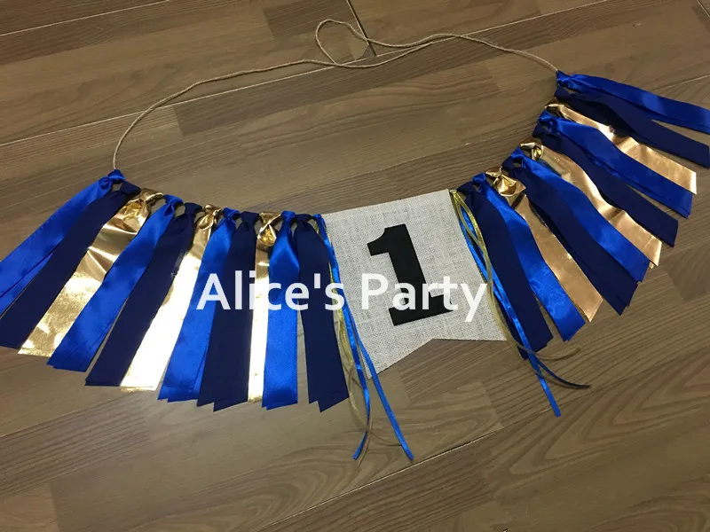 Синий Королевский золотой высокий стул баннер мальчик 1-й День рождения partybuting гирлянда детский душ украшения торт разбивают флаг реквизит для фотографий