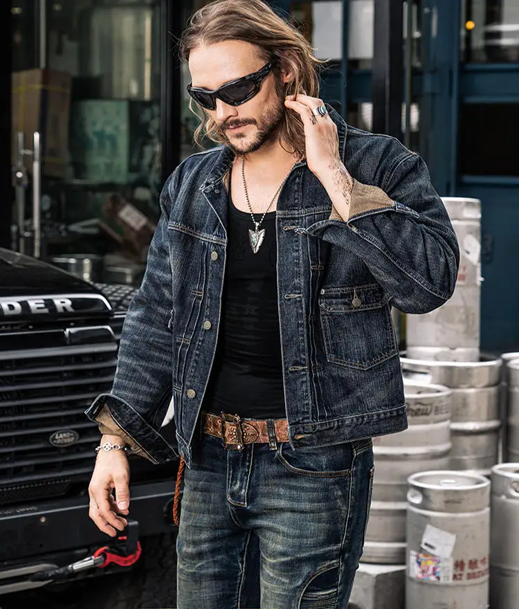 

Uglybros Blue Men Motorcycle Jacket Retro Denim Motorcycle Coat Detachable Protective Gear Road Driving Jacket Size:S-3xL