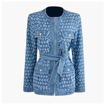 

New Vogue of new fund autumn cool retro quality heavy torn hollow out do old female with cowboy coat