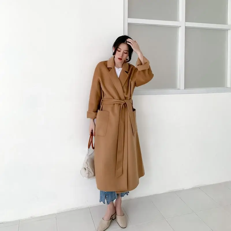 Classic camel Свободное пальто из шерсти с поясом - Цвет: Classic camel
