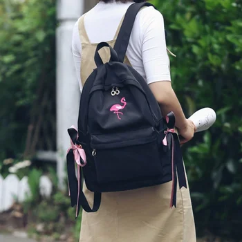 

Embroidery Flamingos Women Backpacks Waterproof Nylon School Bags for Teenager Girls Laptop Backpack Large Travel Bags mochila