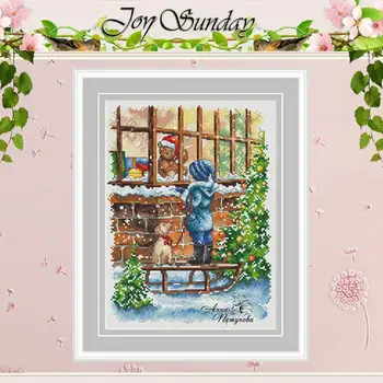 

The Christmas window counted 11CT 14CT 18CT Cross Stitch Sets DIY Chinese Cross-stitch Kits Embroidery Needlework home decor