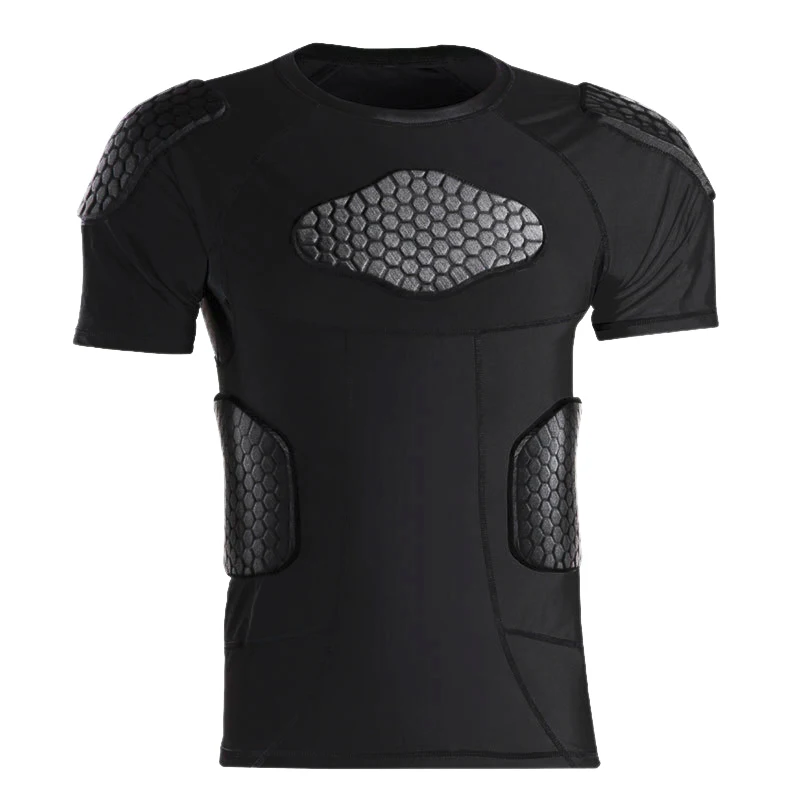 

TOP!-Men's Football Padded Compression Shirt Short Sleeve Protective T-Shirt for Football Basketball Rugby Parkour Exercise XL