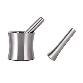 

Stainless Steel Garlic Pounder Leak Proof Cover Mortar Pot Mortar Pestle Set Polished Garlic Press Grinding Container