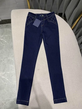 

European and American High-quality Women 2020 Autumn New Arrivals Rhombus Denim Pants Trousers