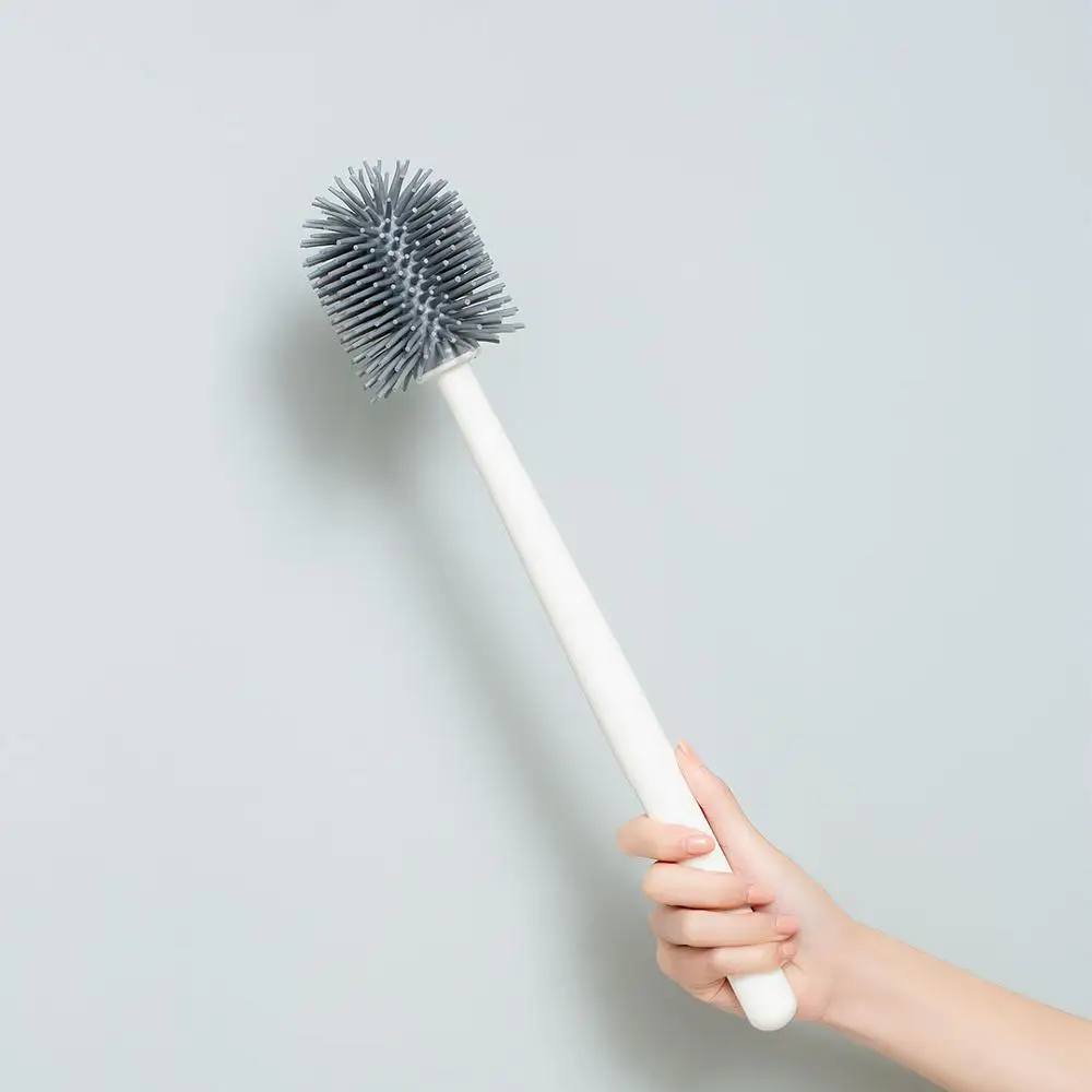 

360 Degree No Dead End Toilet Brush Soft Bristle Long Handle with Non Drill Storage Holder