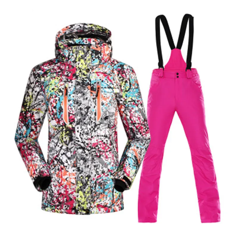Новинка, зимний теплый лыжный костюм для женщин, Брендовая женская лыжная куртка и штаны, водонепроницаемый дышащий Лыжный костюм для катания на лыжах и сноуборде, куртка