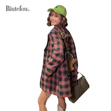 Осенние модные куртки с пайетками из мультфильма, женские блейзеры в клетку с заплатками