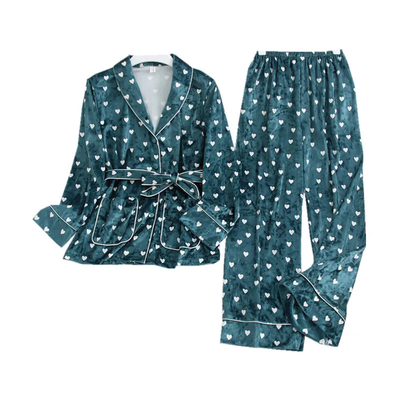 MECHCITIZ осень-зима теплый пижамный комплект Для женщин детский пижамный комплект Золотая Бархатная пикантная домашняя пижама банный халат, пижама с длинным брюки, платье, комплект