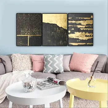 

Laeacco Mordern ArtisticalTexture Nordic Style Luxurious Abstract Wall painting Gola Line Living Room Wall Decoration Cuadros