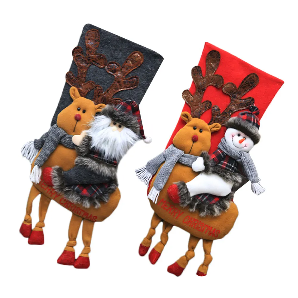 Xmas Socks Candy Gift Bag Snowman Santa Claus New Year Navidad Natal Decoration Hanging Creative Ornament Christmas Tree