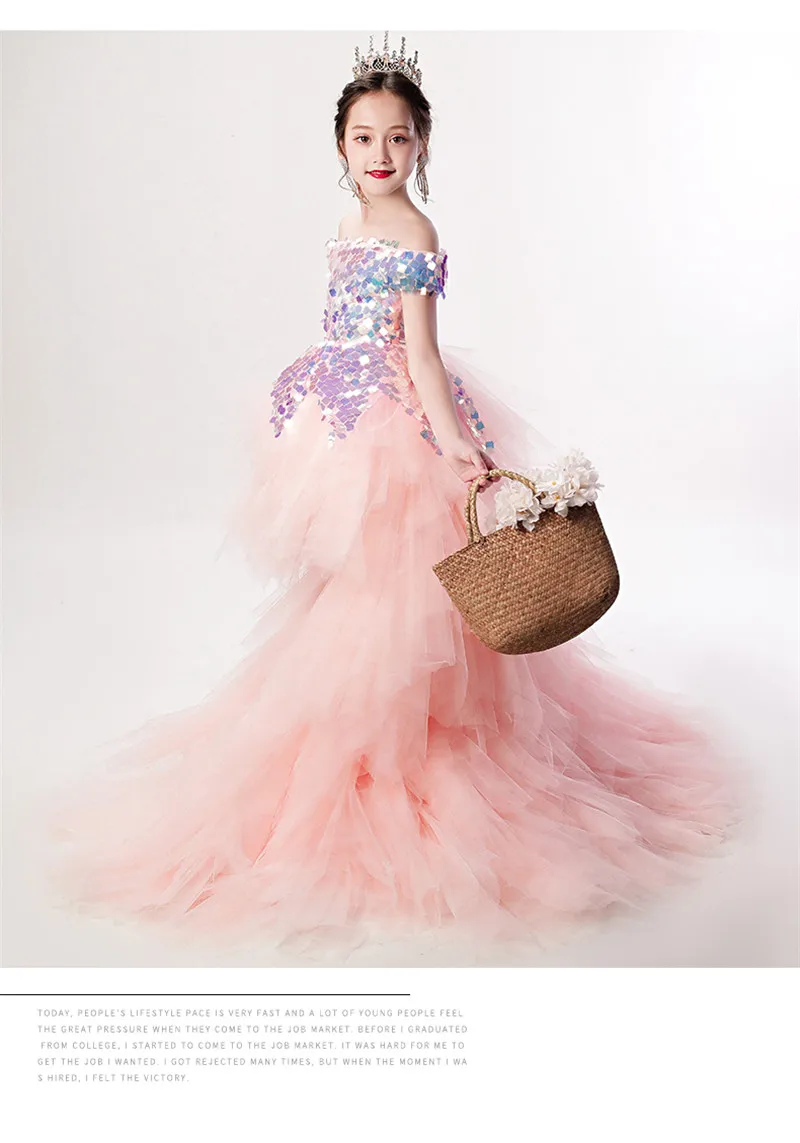 Платье с цветочным узором для девочек; детское свадебное платье подружки невесты; платье русалки; детское розовое платье-пачка с блестками; Изысканная праздничная одежда для девочек; элегантные платья