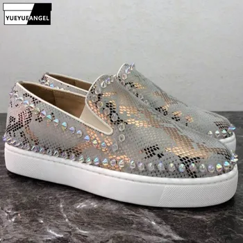 

Rivets Men Loafers Casual Shoes Low Top Cow Genuine Leather Shoes Slip On Designer Printed Skateboard Shoes Luxury Hip Hop Shoes