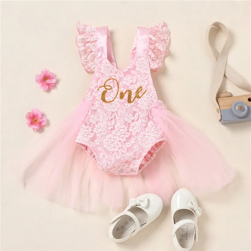 Toddler Girls Baby Jumpsuit Baby Girl Dress Girls Dress Tulle Dresses 1 Year Birthday Christening Lace Girls Tulle Dress Kids Infant Party Outfits