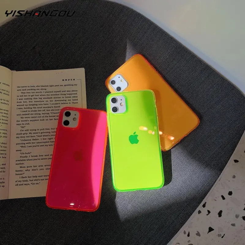 

YISHANGOU Colorful Neon fluorescence phone case for iphone 11 11Pro Max X XR XS Max 7 8 7Plus soft silicone tpu case capa shell