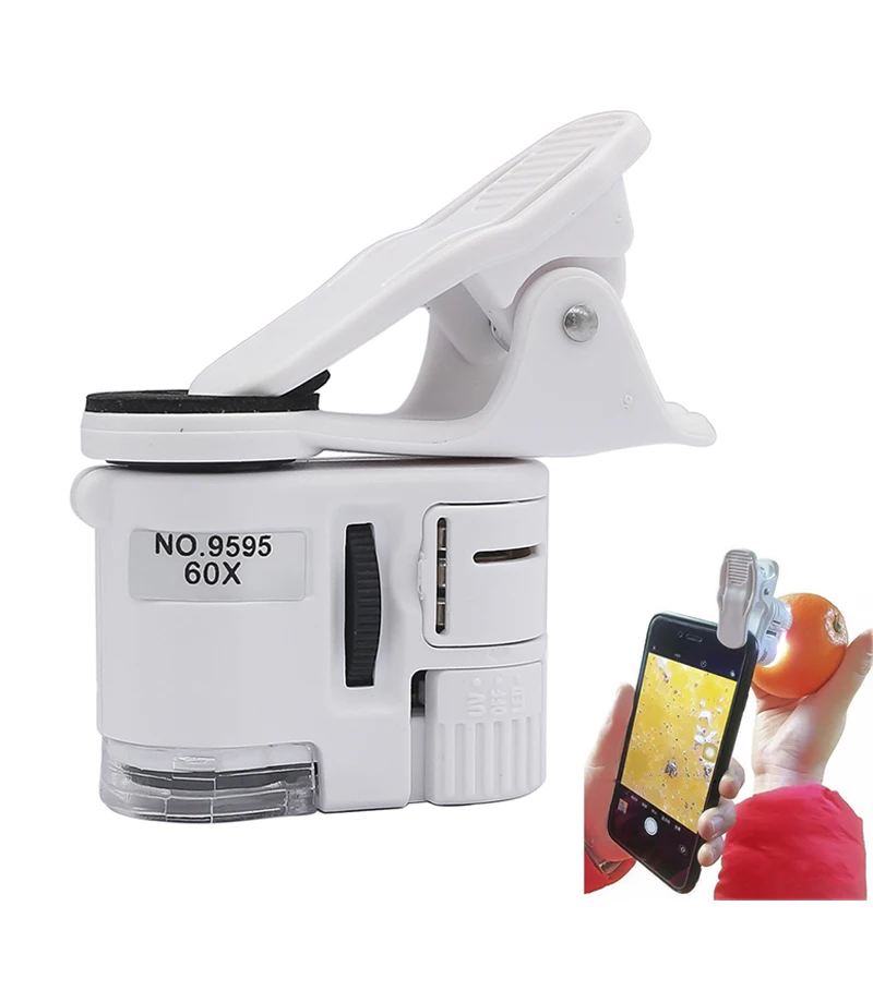 60X Universal Mobile Phone Tragbare Mini Clip LED Mikroskop Vergroesserungsgl SX 