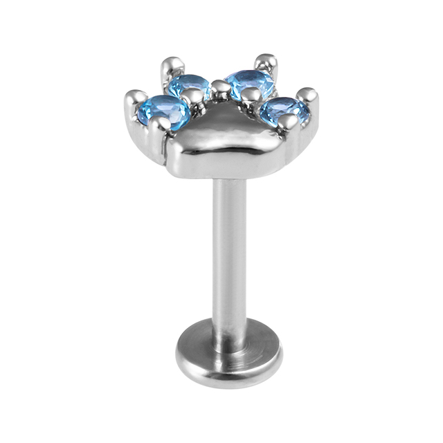 Paw Lip Ring Piercing Labret Stud Monroe Bar Zircon Internally Threaded Tragus Helix Ear Cartilage Earring Body Jewelry 16G