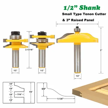 

3pc/set 12MM 1/2 Shank Milling Cutter Rail Stile Ogee Router Bits Tenon Cutters 3" Panel Cabinet Door For Woodworking MC03134