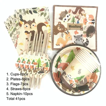 

41pcs/lot Woodland Animal Theme Party Disposable Tableware Forest Animal Birthday Baby Kids Party Sets Party Decoration Supplies