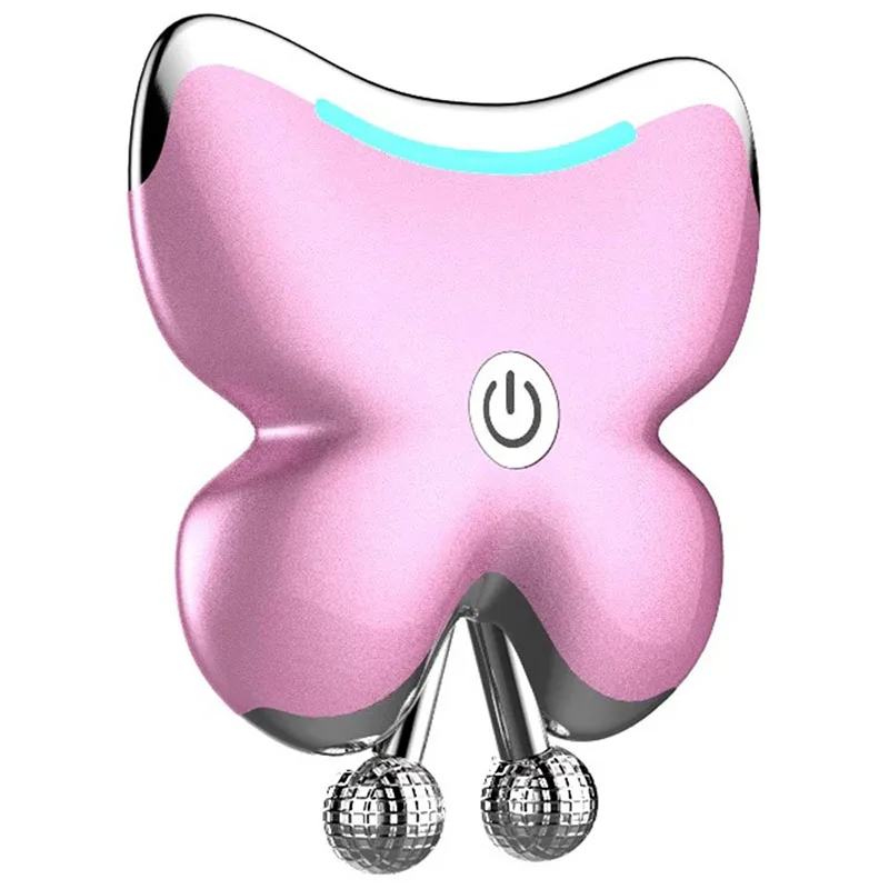 Beauty Instrument Gua Sha Instrument Household Vibration Warm Hot Compress Thin Face Lifting Device Manual Roller Massager - Color: Pink