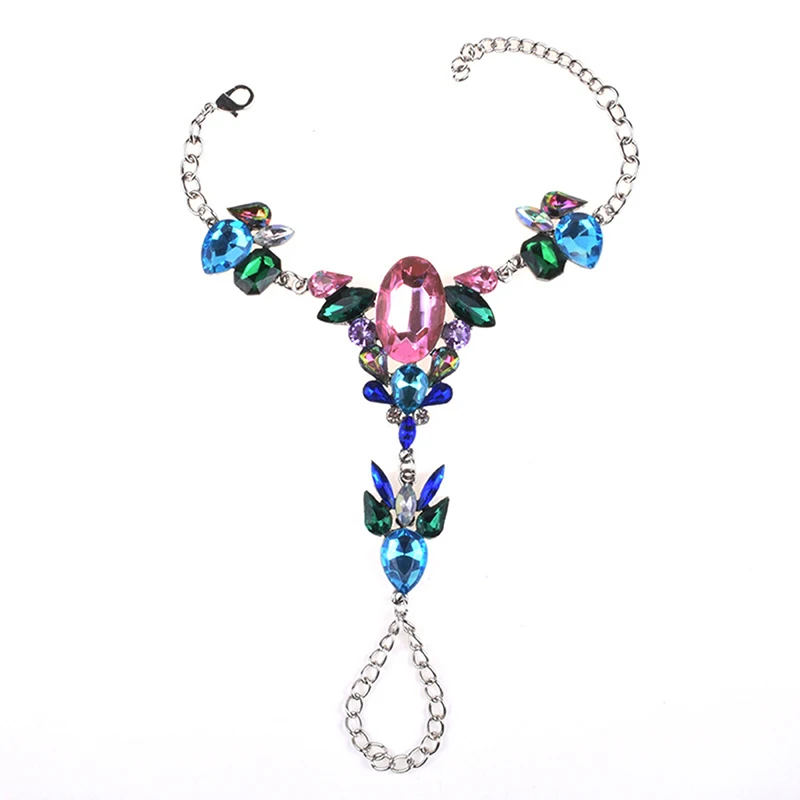 Personality Crystal Bracelet Vintage Chain Female Models Finger Colorful Stone Beads Slave Boho Ethnic Jewelry | Украшения и