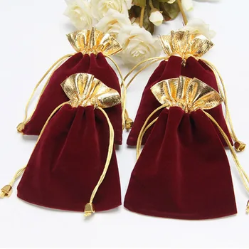 

Burgundy Velvet gift bags gold silver mouth 7x9cm 9x12cm 12x16cm eyelashes Makeup Jewelry Drawstring Pouches sack