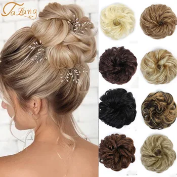 

TALANG Messy Bun Curly Scrunchie Chignon With Rubber Band Brown Gray Synthetic Hair Ring Wrap On Ponytails