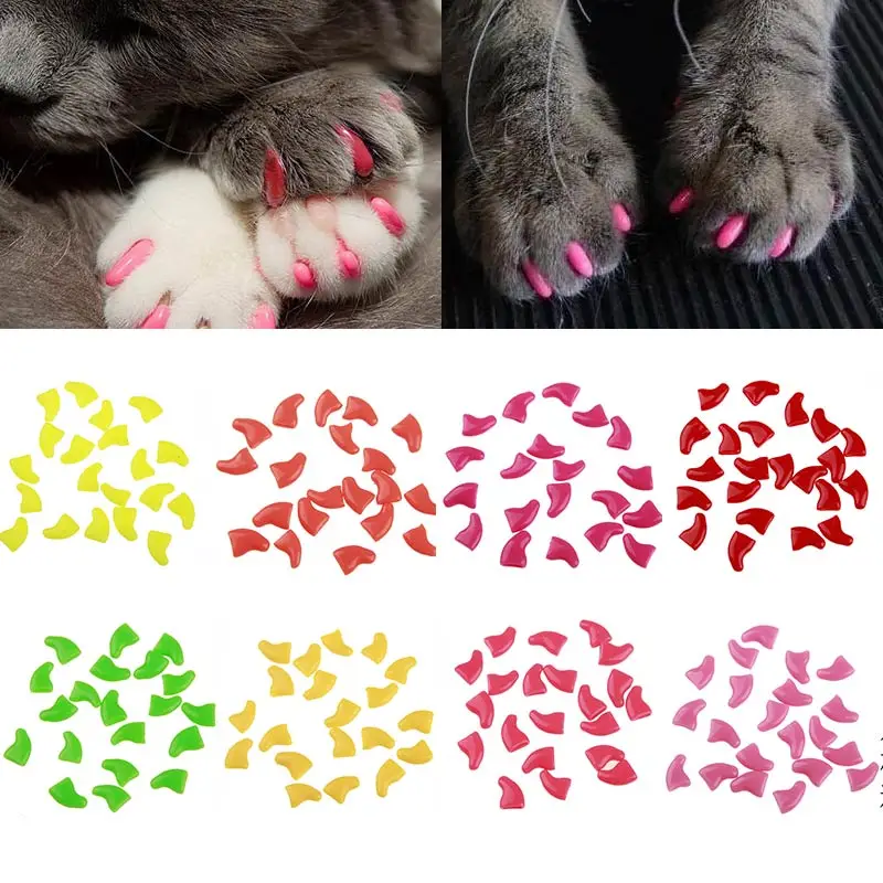 20 шт./компл., высококачественные накладные ногти для кошек, мягкие силиконовые наклейки для ногтей с клеем, насадки на Когти для кошек, товары для домашних животных