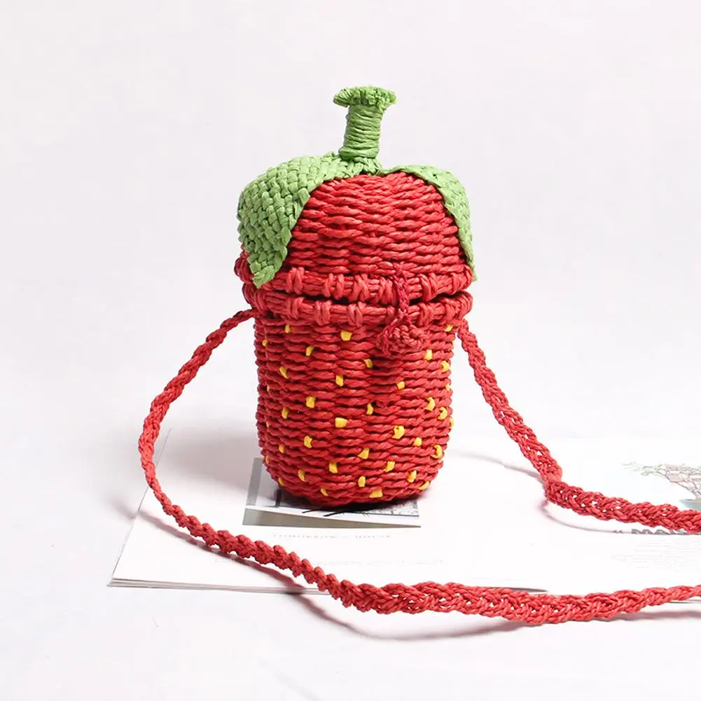 

Woven Shoulder Bag Strawberry Shape Women Pouch Handmade Cross-body Tote Handbag