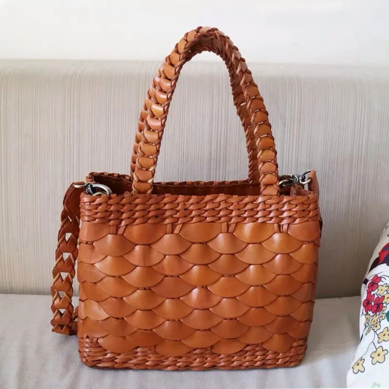 Small Braided Leather Top Handle Bag