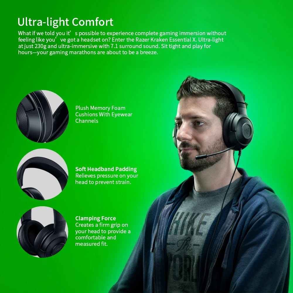 AUDÍFONOS RAZER KRAKEN MULTIPLATAFORMA SONIDO 7.1 VERDE