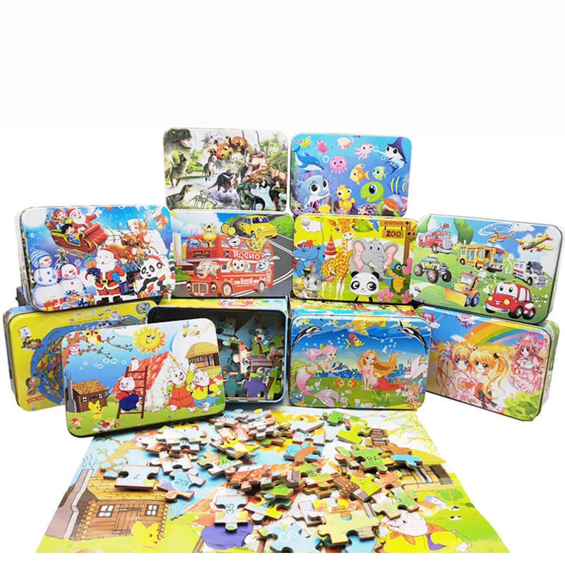 

Children Wooden Baby Early Childhood Educational 100 Pieces Iron Boxed Jigsaw Puzzle Make-up Educational Toy Stall Hot Selling