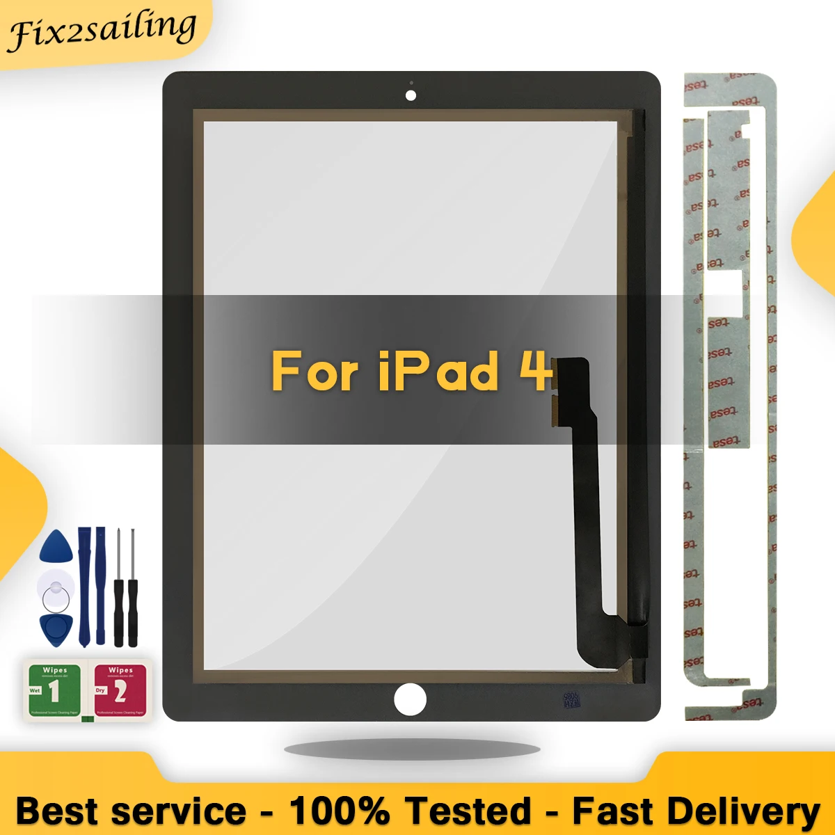 Pantalla táctil para iPad 4 A1458 A1459 A1460, con/sin botón, Panel táctil de reemplazo, herramientas y adhesivo