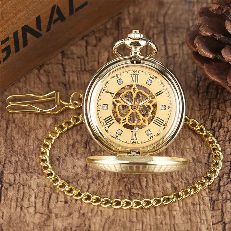 Bronze/Silver/Gold Unisex Mechanical Hand Winding Pocket Watch Carving Star Skeleton Clock for Men Women Pendant Chain Gift
