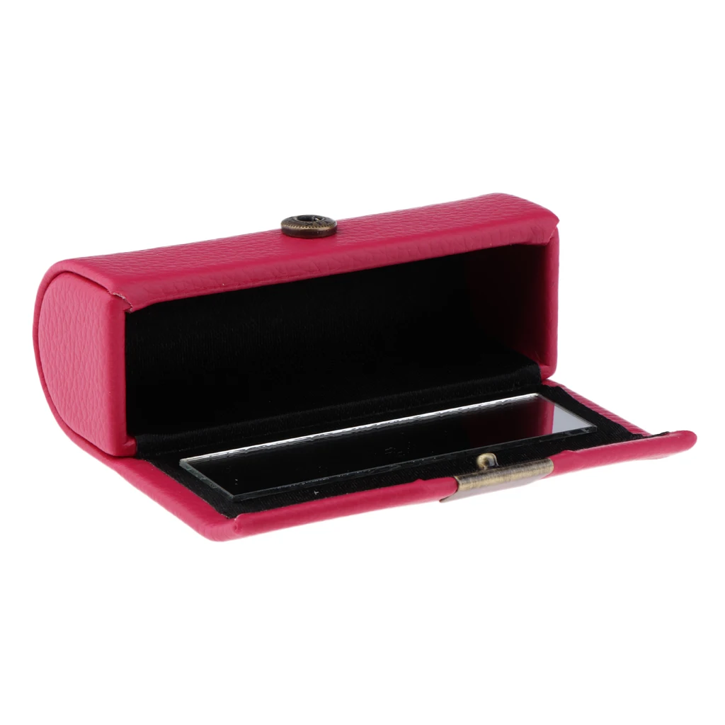 2 Pcs Unique Design Lichee Leather Lipstick Case Holder Storage Box Mirror Purse Pocket Rose Red