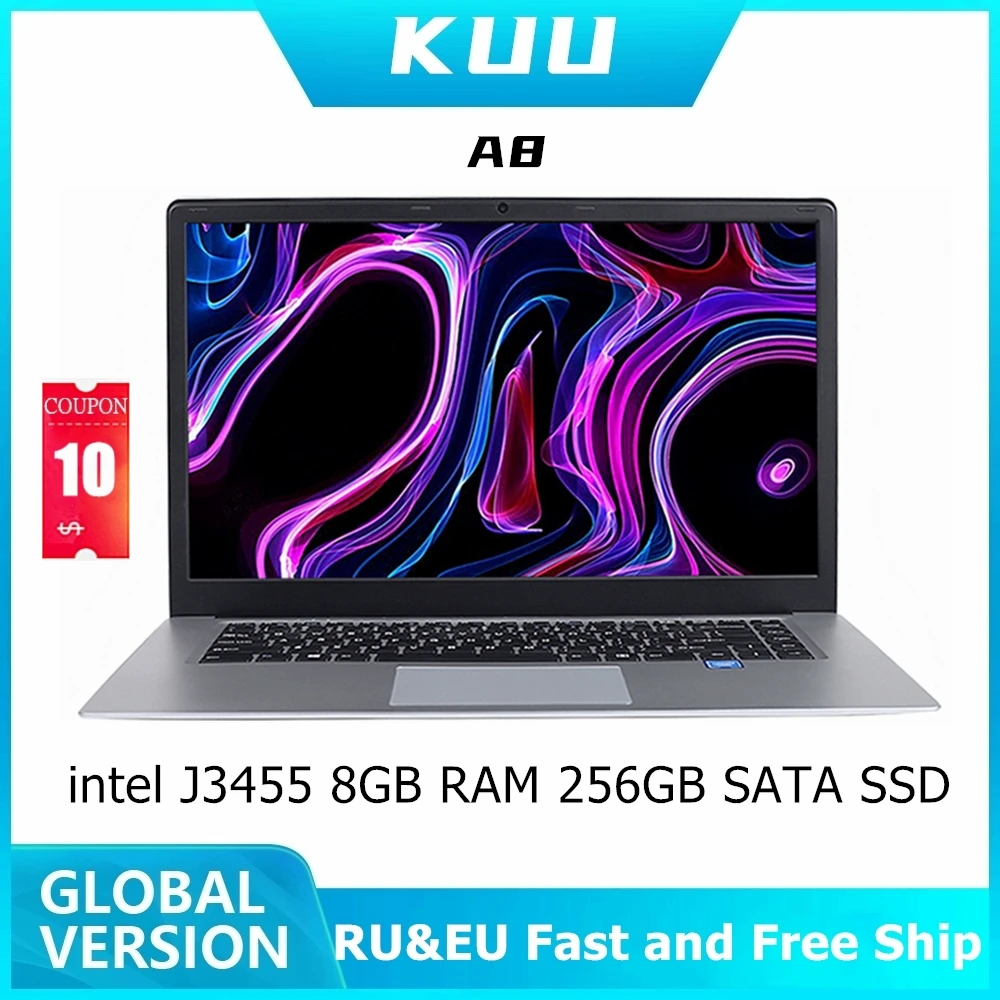 Ультрабук KUU A8 для intel J3455 четырехъядерный 15 6 дюйма студенческий ноутбук 8 ГБ ОЗУ 256