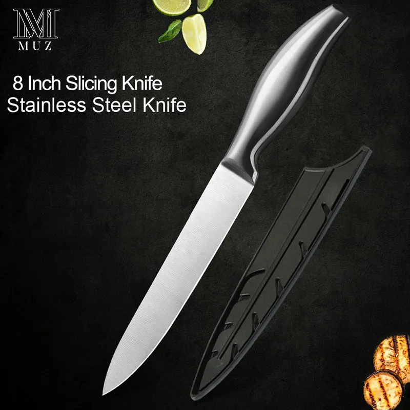 8 inch Slicing Knife Нержавеющая сталь шеф-повара кухонные аксессуары, нож для очистки овощей нарезки MeatVeg суши японский Стиль сантоку ножи Набор с крышкой Футляр - Цвет: 8 inch Slicing Knife