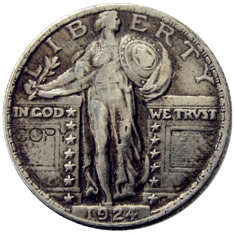 Монеты США полный набор(1916-1924)-p-s 9 шт, стоящая свобода четверть долларов Посеребренная копия - Цвет: 1924