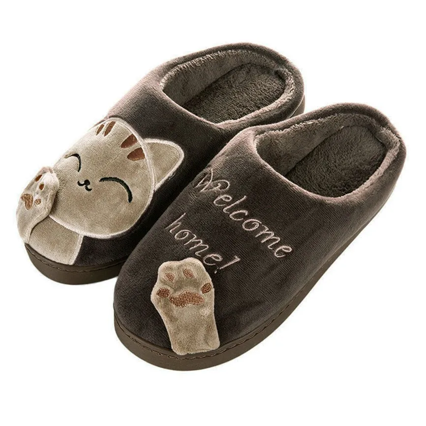 Милые женские тапочки; зимняя домашняя плюшевая теплая обувь с рисунком кота; Нескользящие тапочки; домашняя обувь для влюбленных пар; обувь для спальни; 30
