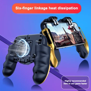 

PUBG Game Controller H9 Six Finger Gamepad Trigger Shooting Free Fire Cooling Fan Gamepad Joystick for IOS Android Mobile Phone