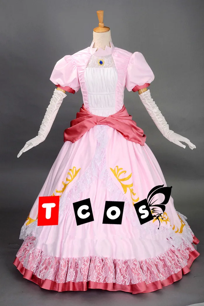 

Super Mario Peach Cosplay Costume Princess Toadstool Peach Adult Costume Pink Formal Dress Fashion Lolita Dress Custom-Make Any