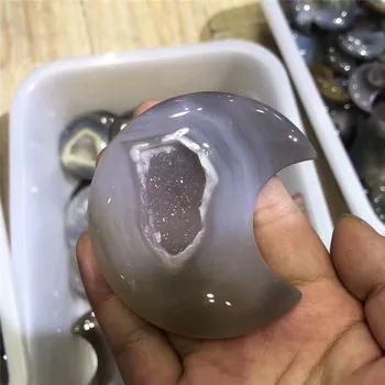 

Natural Agate geode moon crystal gemstones reiki healing Crystal Stone