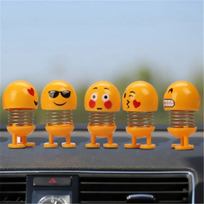 

4 6 8Pcs Shaking Head Toys Car Ornaments Cute Emoji Mini Car Dolls Funny Smile Face Springs Dancing Toys Car Ornaments