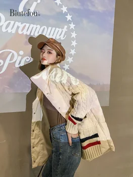 

2020 Winter Women Long Warm Knitted Panel Down Jacket