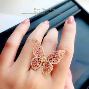 

Luxury Sparkling Zircon Hollow Butterfly Adjustable S925 Plated Ring for Women Wedding Anniversary Party Gifts Jewelry