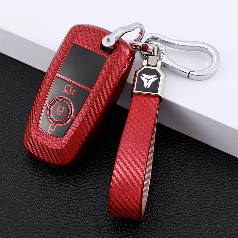 

TPU Carbon Fiber Car Smart Key Case Cover Bag Keychain for Ford Fusion Mondeo Mustang Explorer Edge EcoSport F-150 F-250 F-350