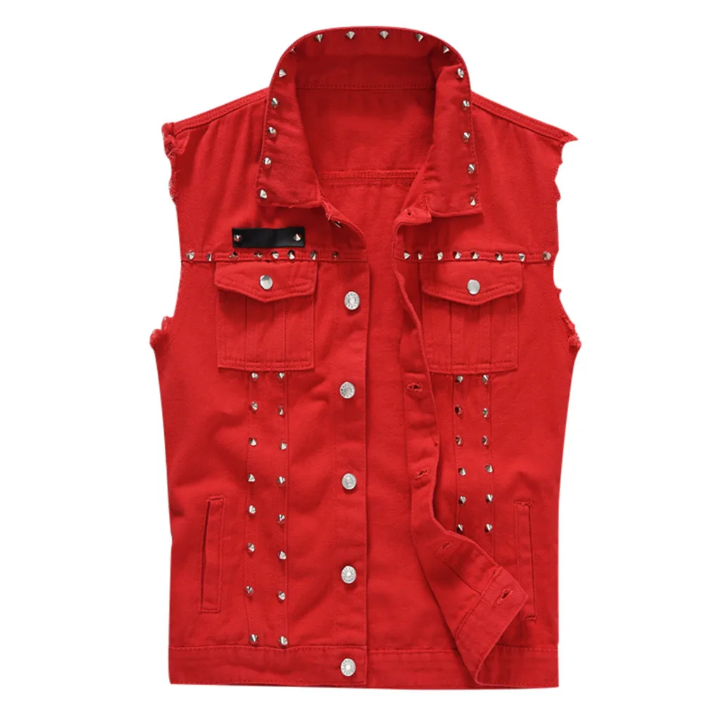 

Men's vest new fashion casual denim jacket sleeveless vest red vest denim vest top Y813