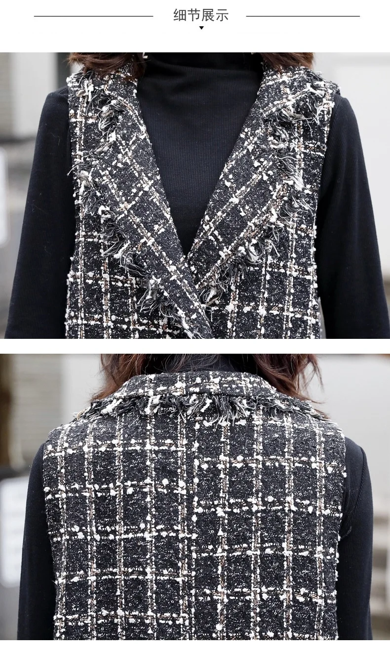 Graceful Tweed Casual Vest Women's Loose-Fit Korean-style Autumn And Winter Vest Retro Vest Waistcoat Coat Mid-length